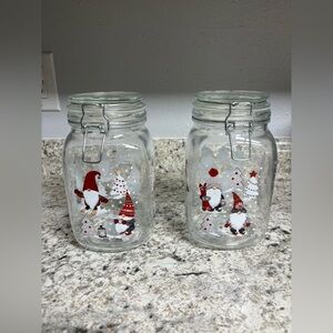 Festive Gnome Holiday Glass Jars - Red and White